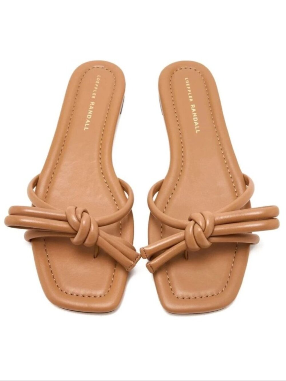 Loeffler Randall Hadley Bow Flat SANDALS Size 7 Tan Leather Square Toe NEW $250